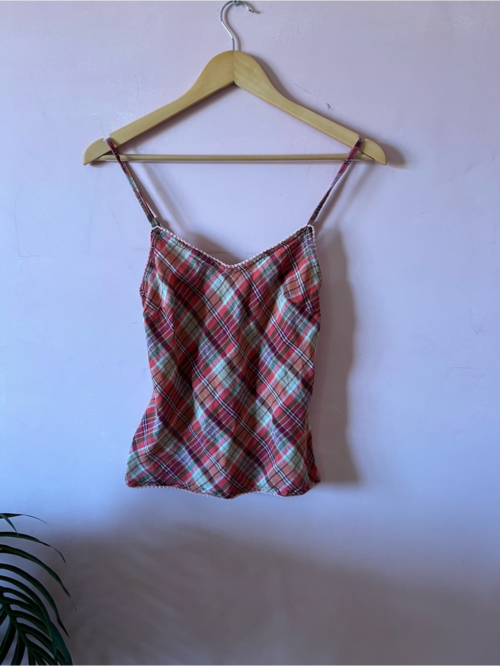 Charlie beads looks alike Plaid Spaghetti Strap Cami Top in Red